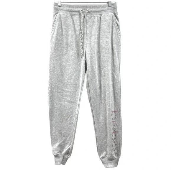 BEBE SPORT Women Nailhead Studded LOGO Joggers Sweat Pants in Heather Grey Nwt - Picture 2 of 11